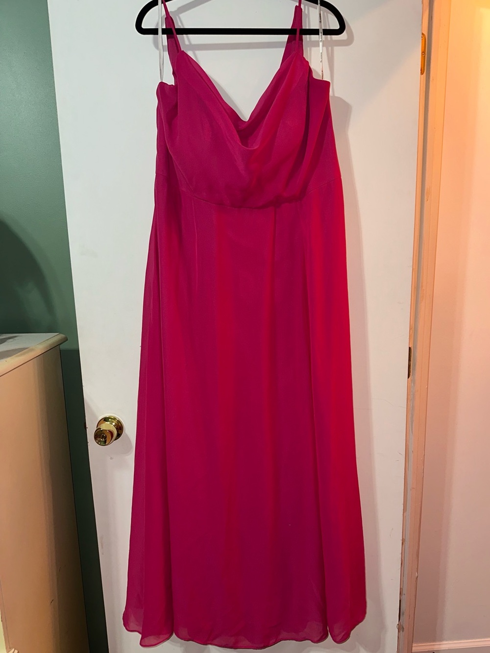 Women's Fuchsia Cowl Neck Chiffon Dress